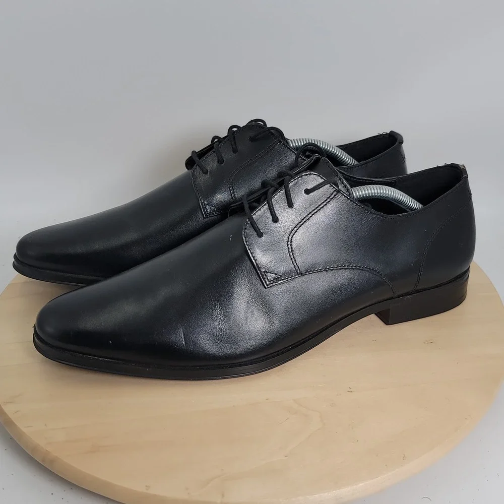 ASOS DESIGN Derby Shoes Men 9.5 Black Faux Leather Lace Up Formal Dress Shoes